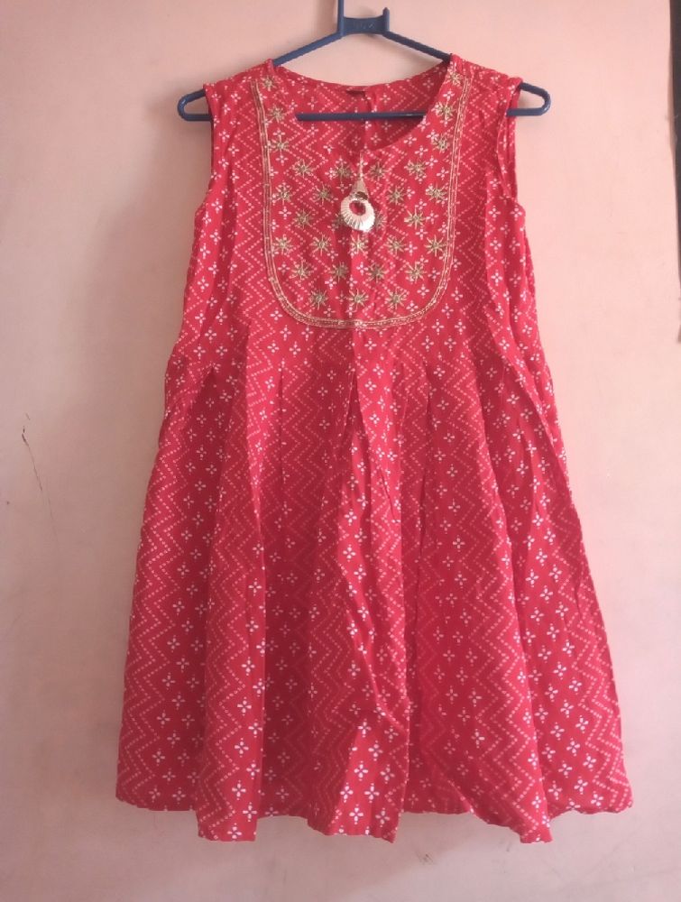 Red Embroidered Sleeveless Dress