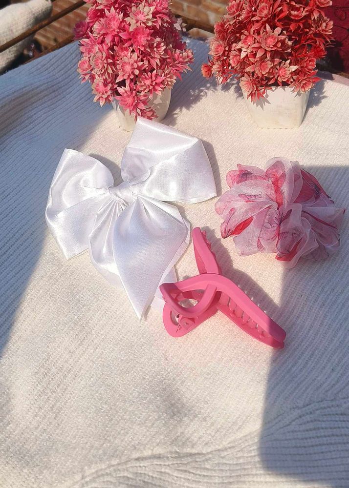 3 Pcs Gift 🎁 Hamper Pink Organza Scrunchies