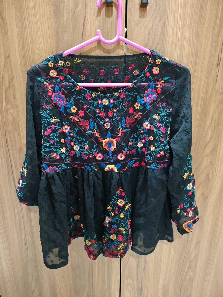 Embroidered Floral Top