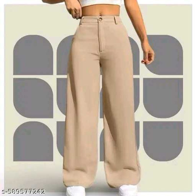 Beige Wide Leg Trousers
