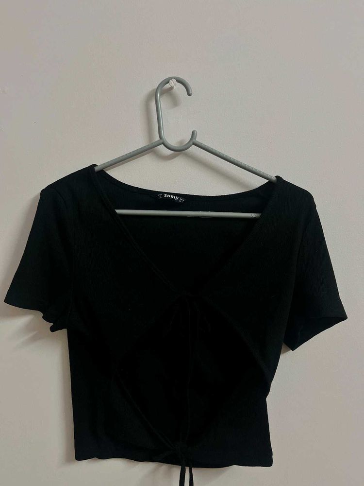 Shein Black Tie-Front Crop Top