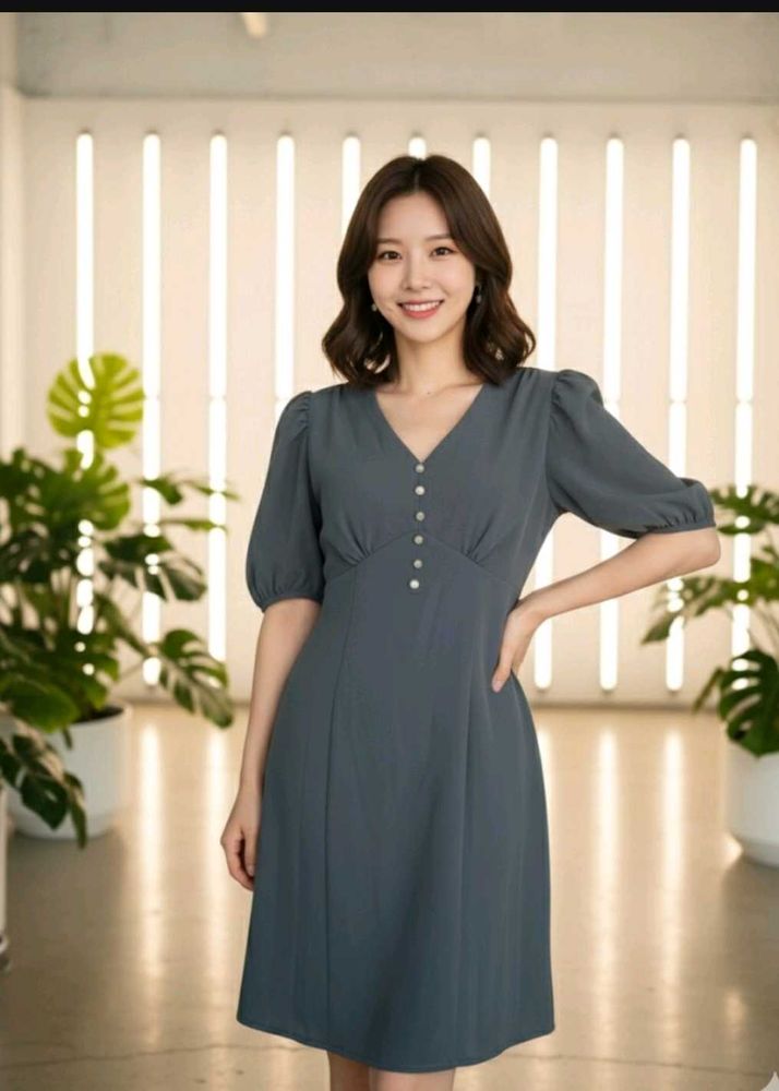 Elegant Grey V-Neck Dress