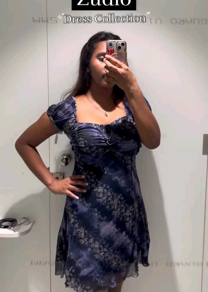 Zudio Puple Floral Net Mini Dress