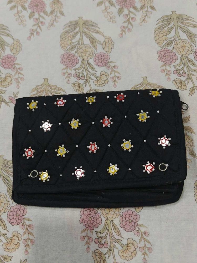 “Noor Clutch” – Quilted Mirror Work Pouch