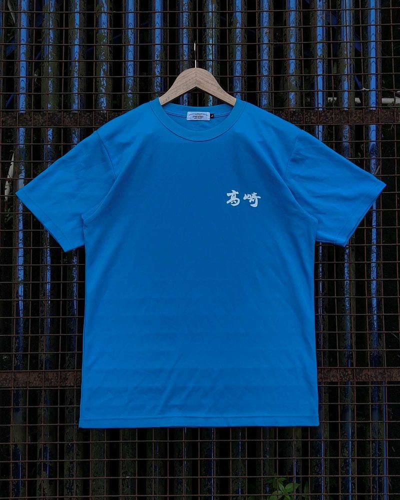 Korean Vintage Baggy Blue Graphic Print Tee Solid