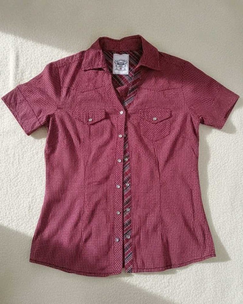 Bare Denim - Maroon Checked Western Shirt