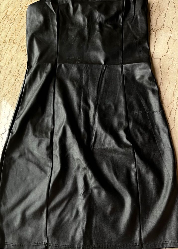Black Leather Strapless Tube Mini Dress