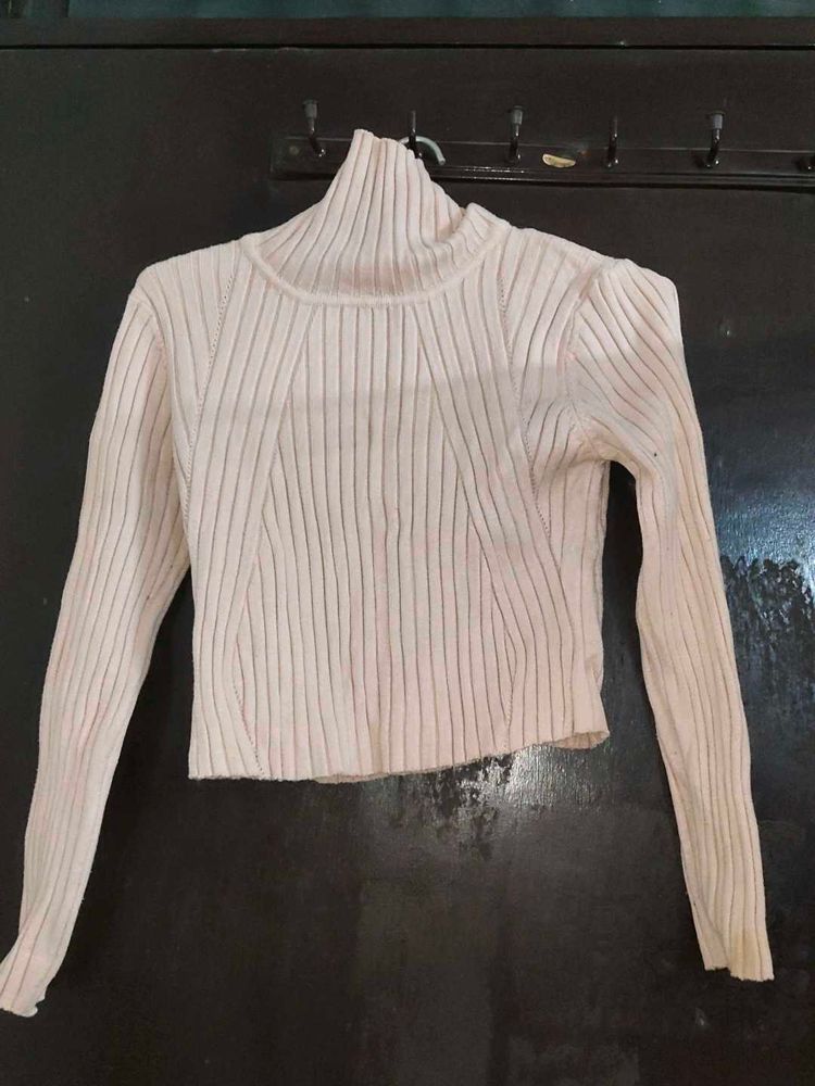 Cream Knit Turtleneck Top