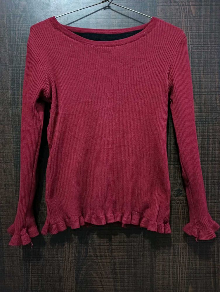 Maroon Ribbed Knit Top