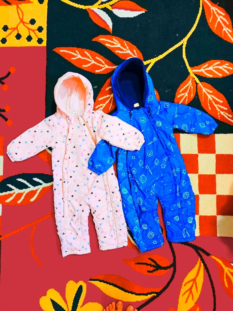 Set of two Baby Winter Onesies - Pink &amp; Blue