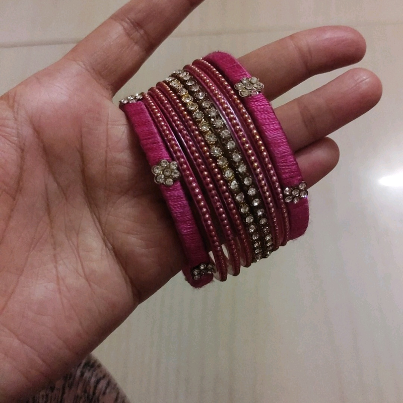 4items combo thread bangles metal an