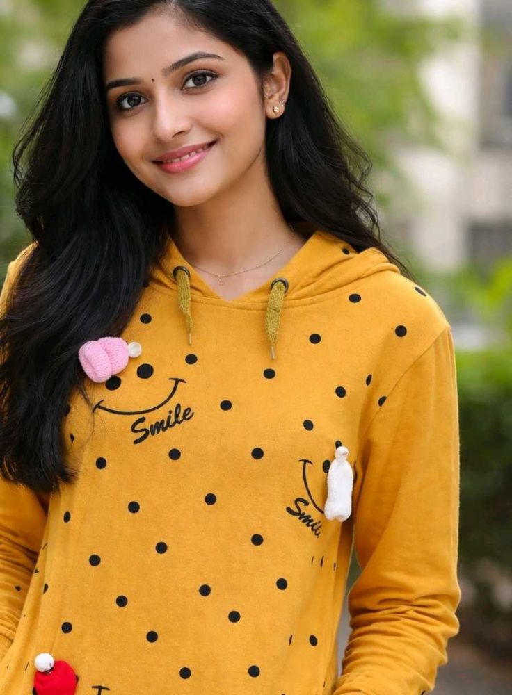 Cute Mustard Hoodie like top with Polka Dots