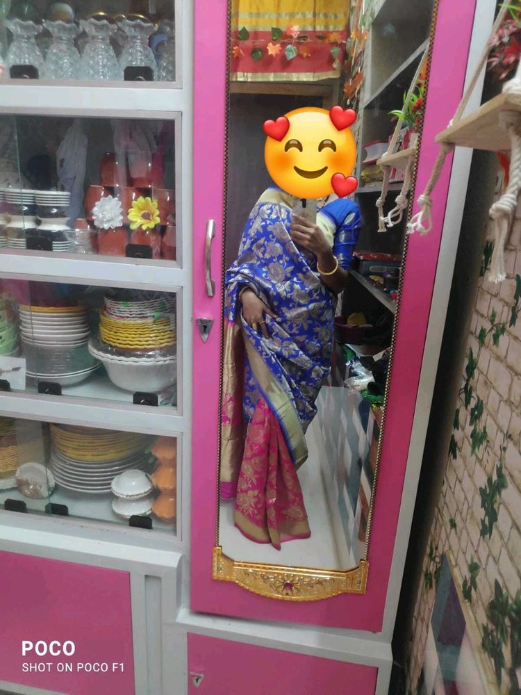 Pink &amp; Blue Floral Saree And  Blouse