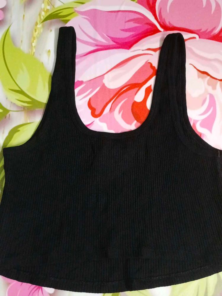 (1100)Basic Black Ribbed Tank Top