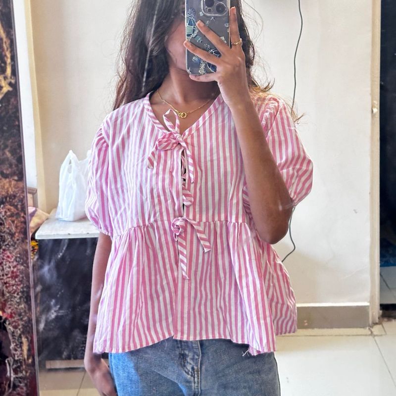 Striped Tie-Front Top