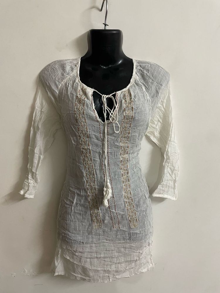 Cotton Soft White Kurti Short