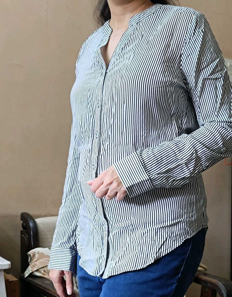 Striped Chinese Collar Shirt