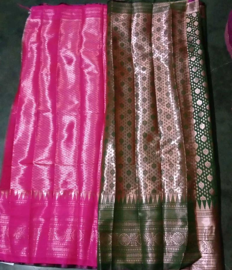 Silk Saree - Pink &amp; Olive Green