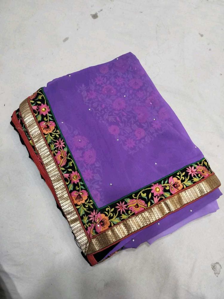 Elegant Purple Embroidered Saree