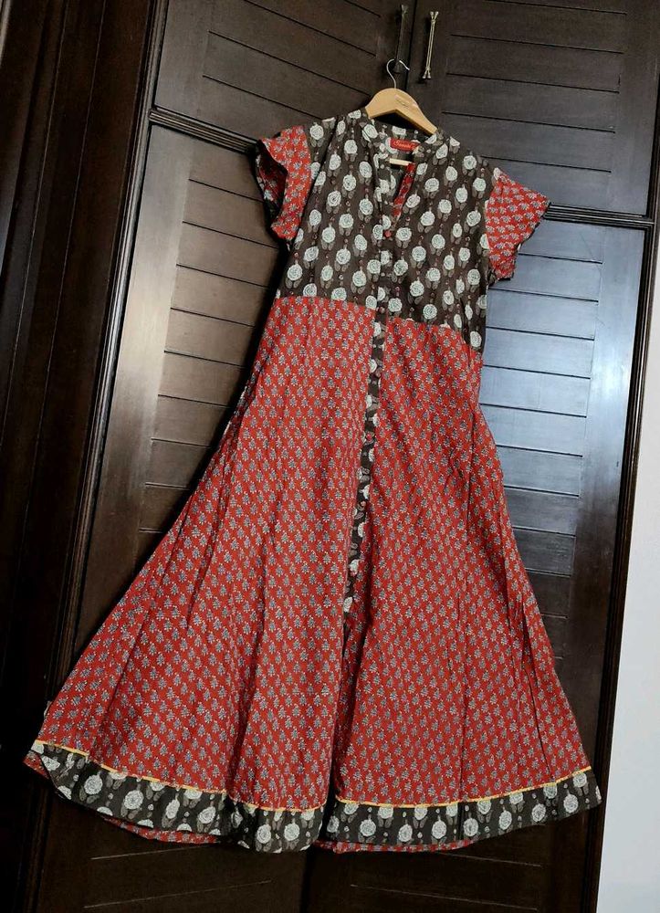 Women Red Cotton Printed Half Sleeve Kurta