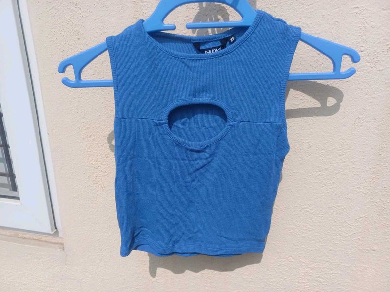 Blue Cut-Out Tank Top