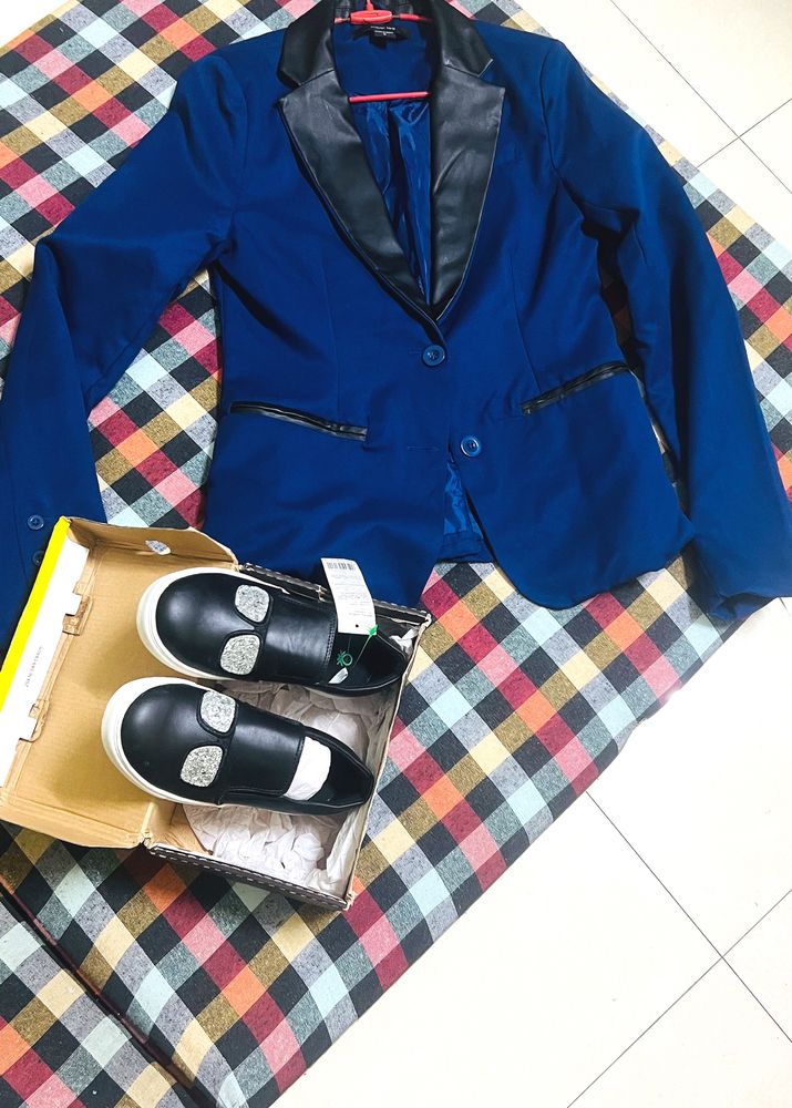 Enjoy This Beautiful Combo Of UCB Girls Shoes And Smart Imported Blue Blazer.