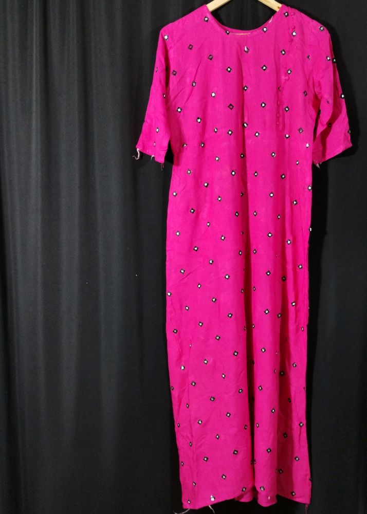Dark Pink Printed Long Kurti (Women)