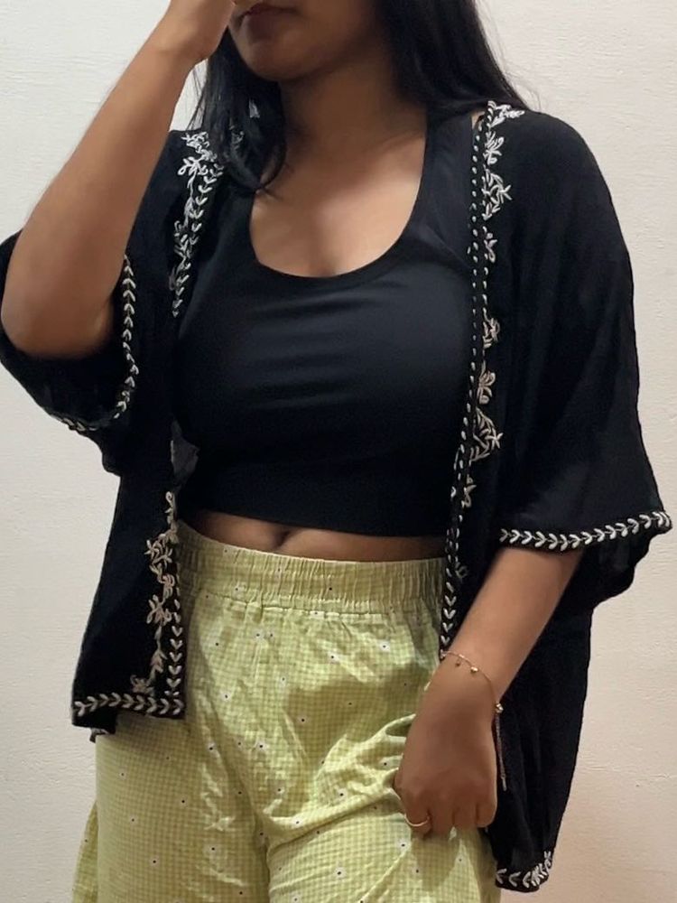Embroidered Black Kimono Shrug