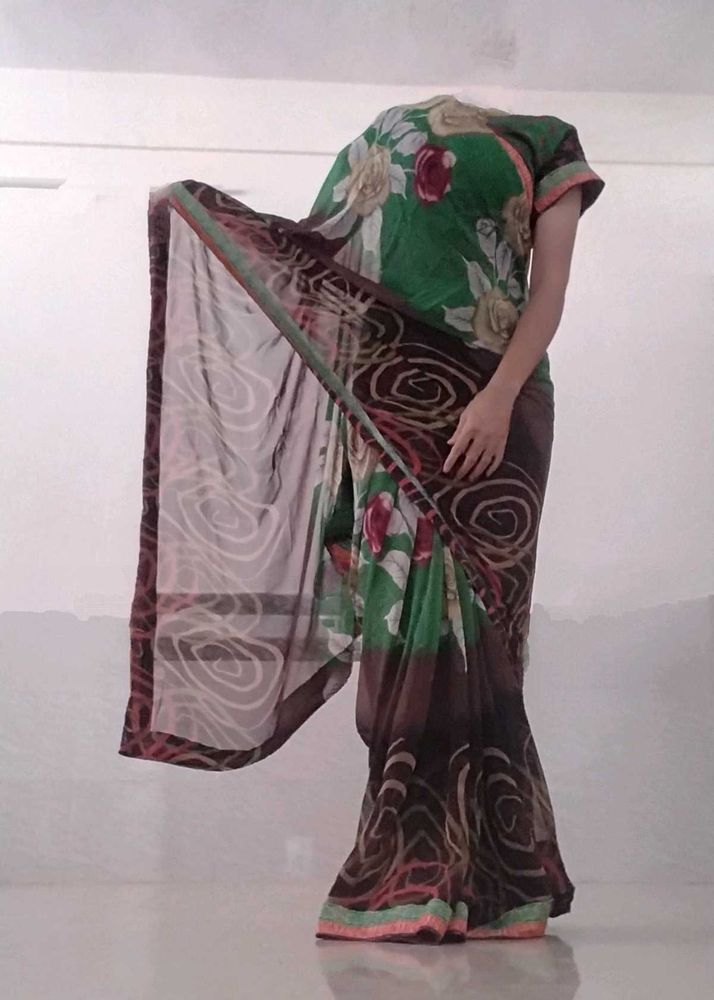 Floral Green Saree