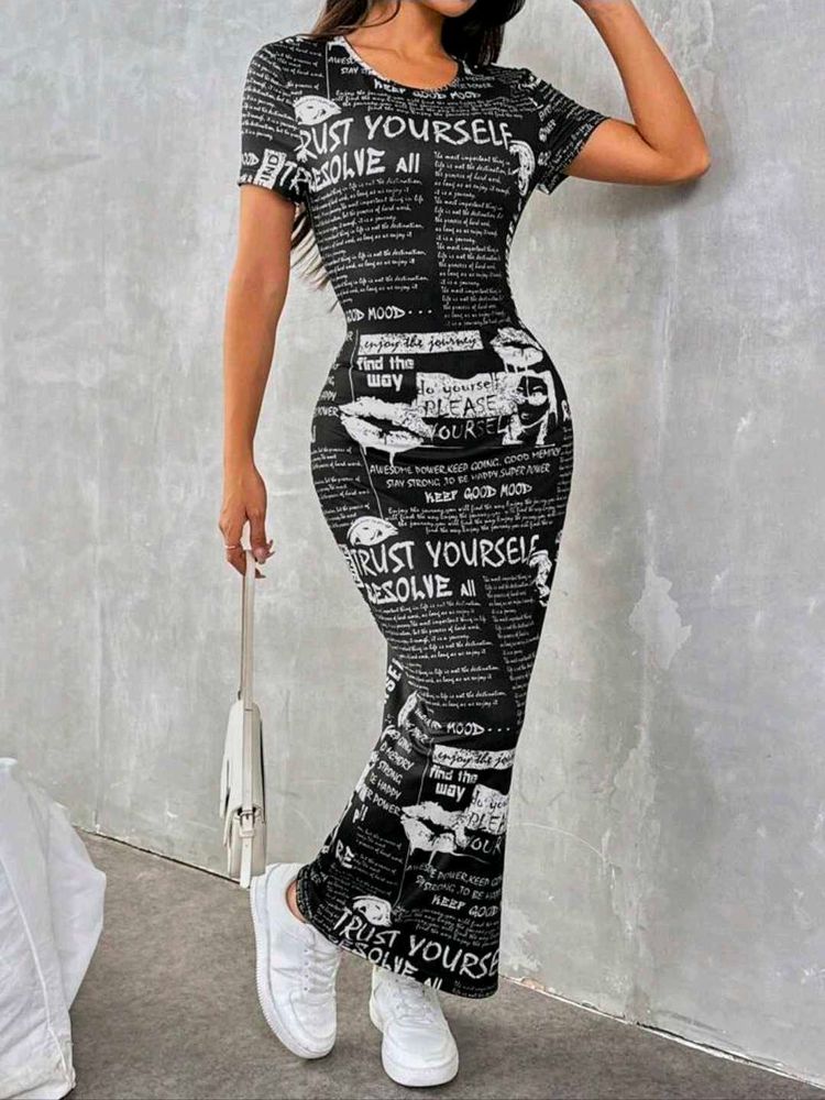 Trendy Graphic Print Maxi Dress