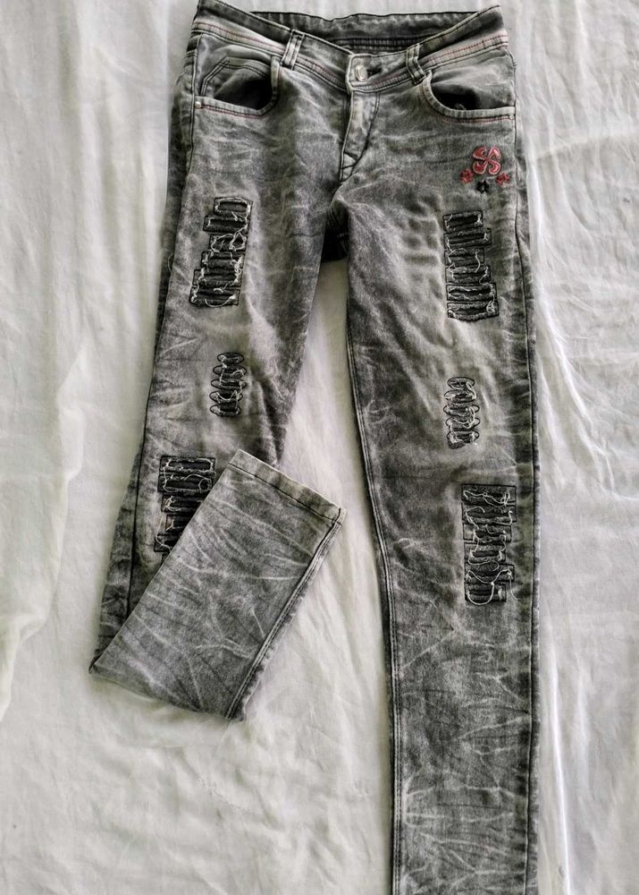 Gray Wash Distressed Jeans