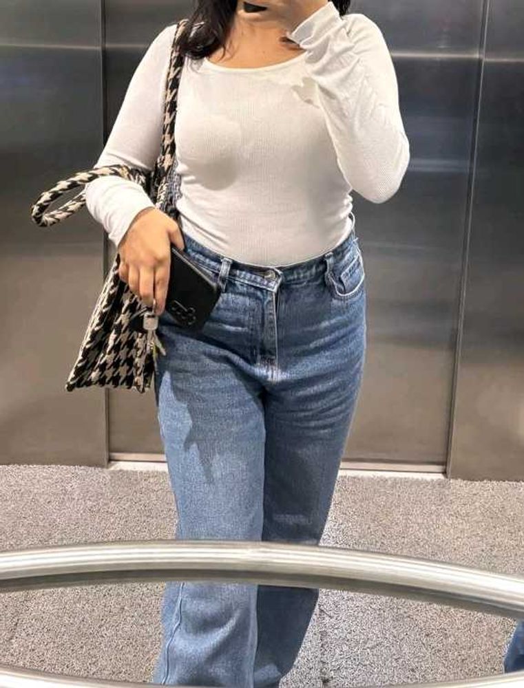 White Long Sleeve Square Neck Top