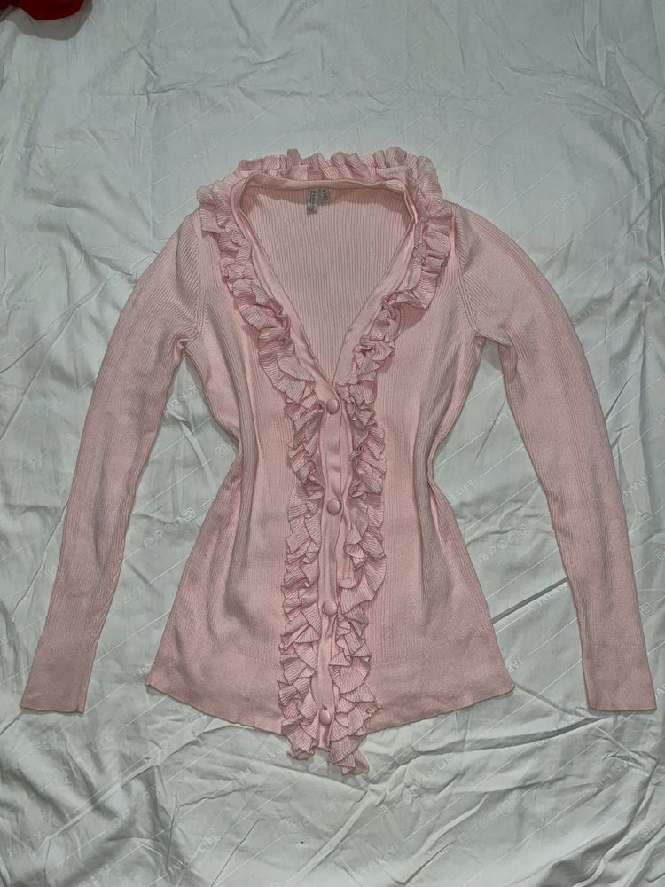 Pink Ruffle Cardigan