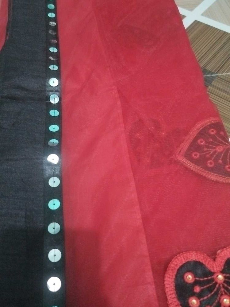 Red &amp; Black Embellished Fabric