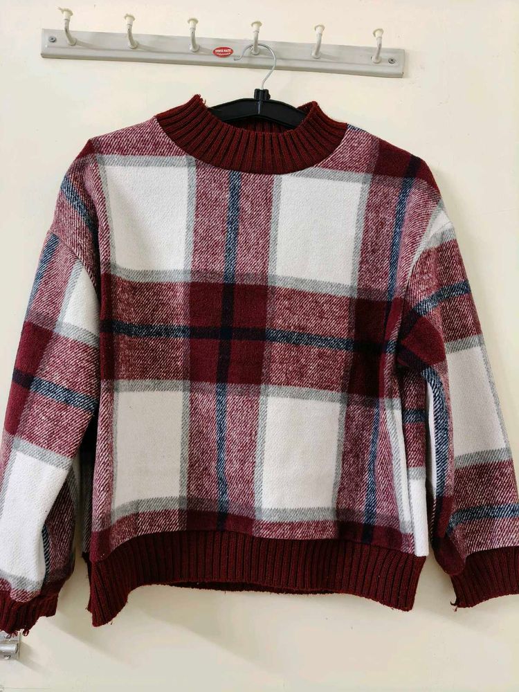 Plaid Knitted Pullover