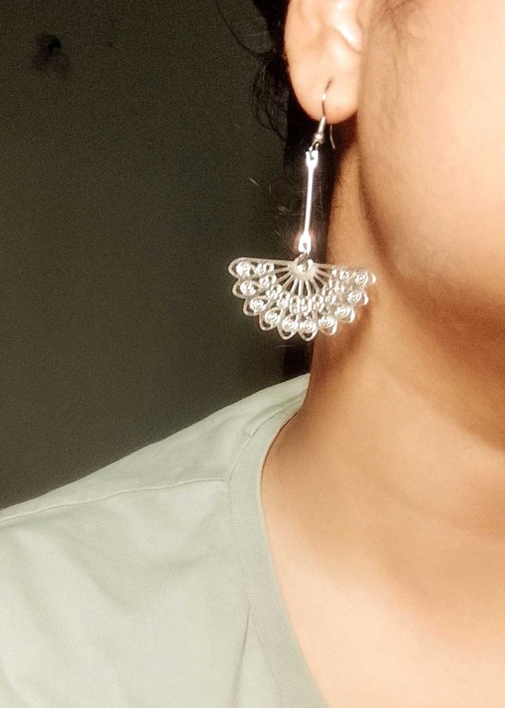 Silver oxidised Fan Earings