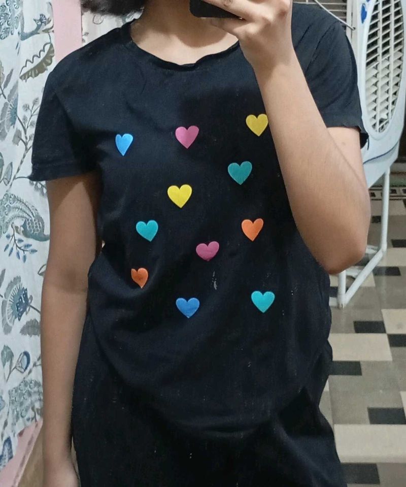 Heart Print Cotton Tshirt