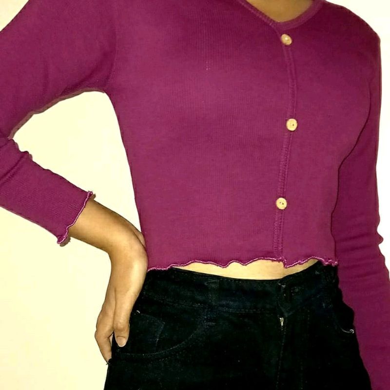 Purple Crop Top With Ruffle Full Shelves
