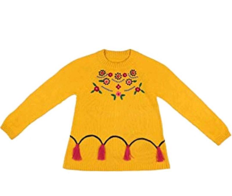 Pink &amp; Blue Kids Embroidered Yellow Sweater