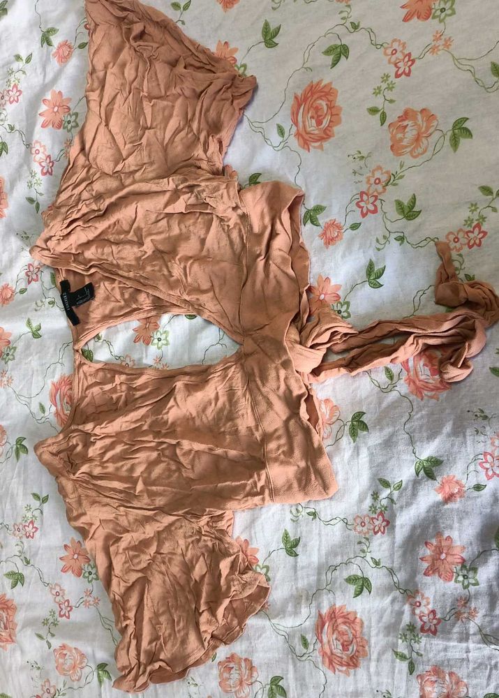 Peach deep neck crop top