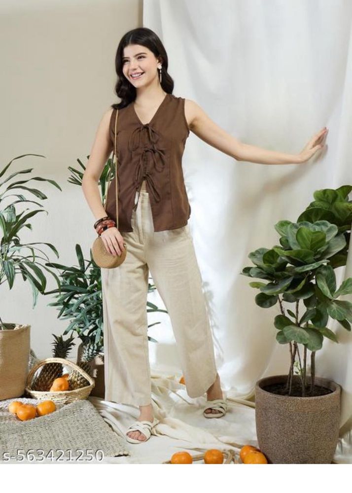 Brown Tie-Front Sleeveless Top