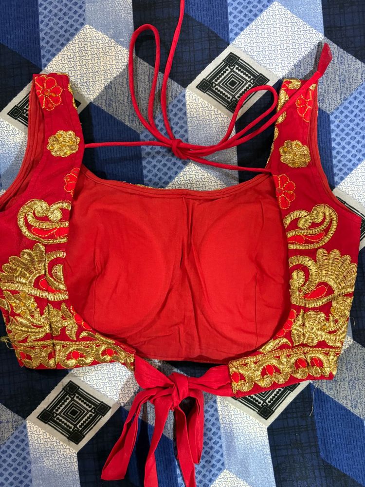 Red &amp; Gold Embroidered Blouse