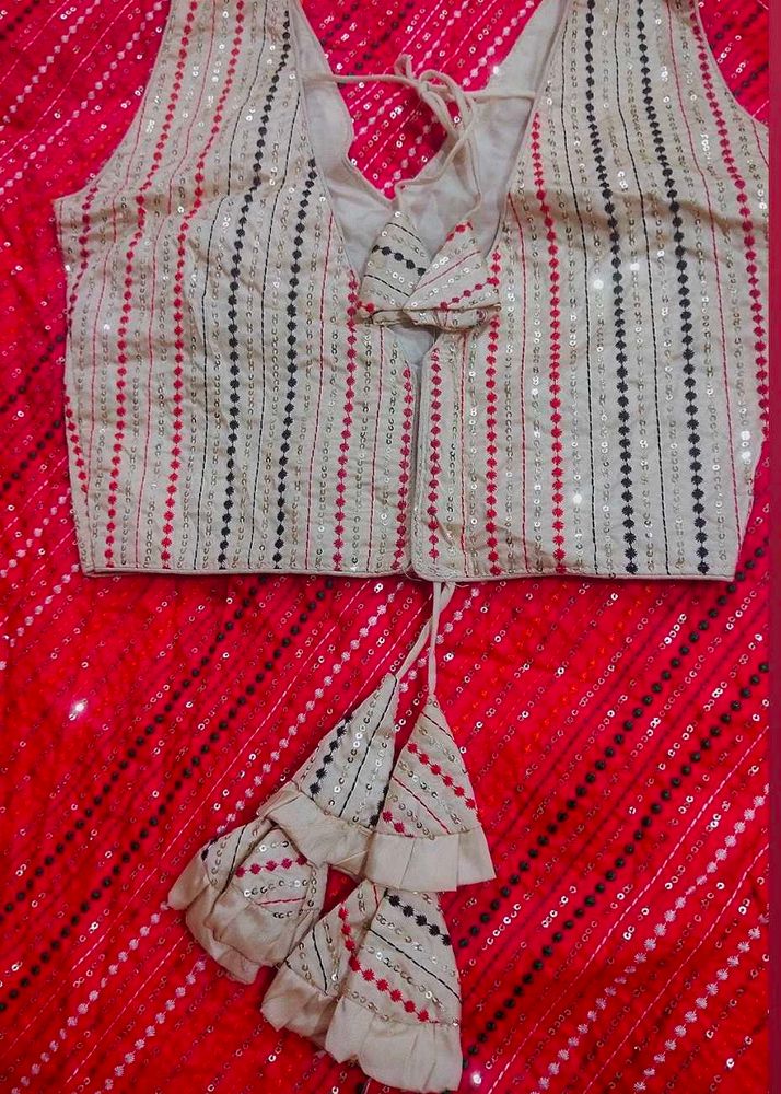 ✨ Gorgeous Pink Sequin Lehenga Set 🌸with Cream Bl