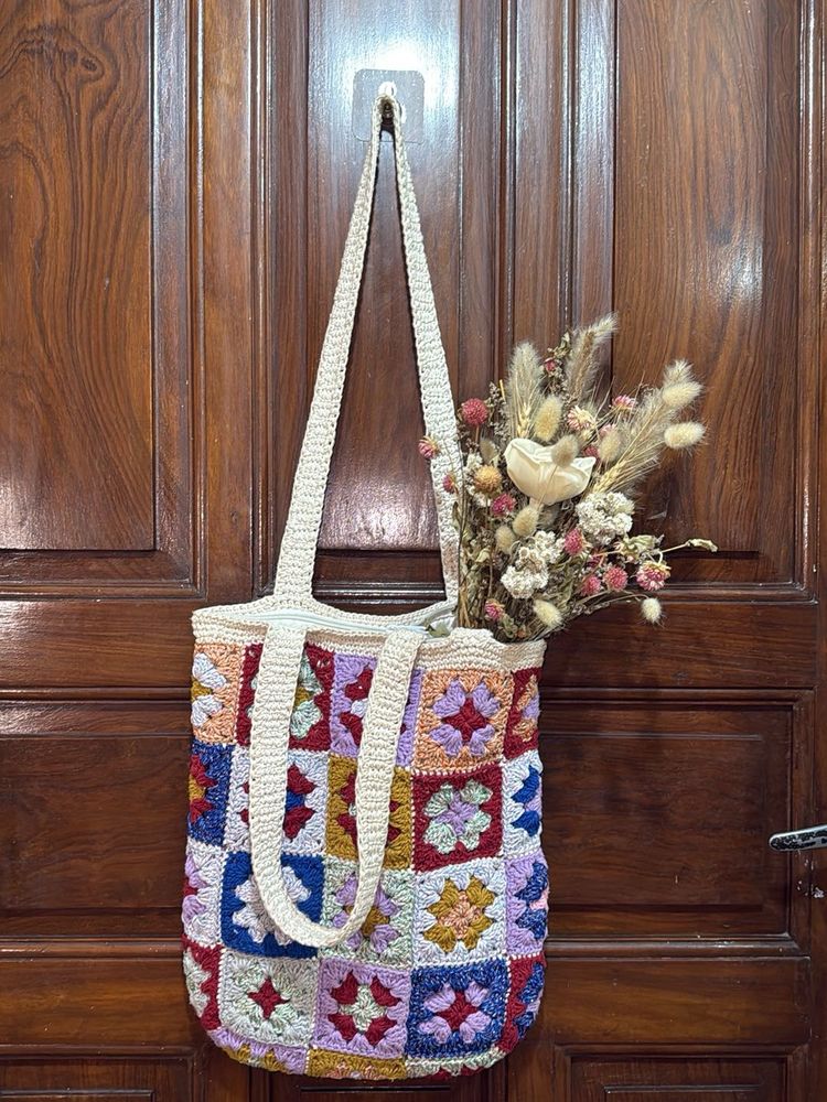 Floral Patchwork Crochet Bali Bag