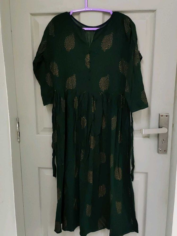 Pure Cotton Green Printed Kurta