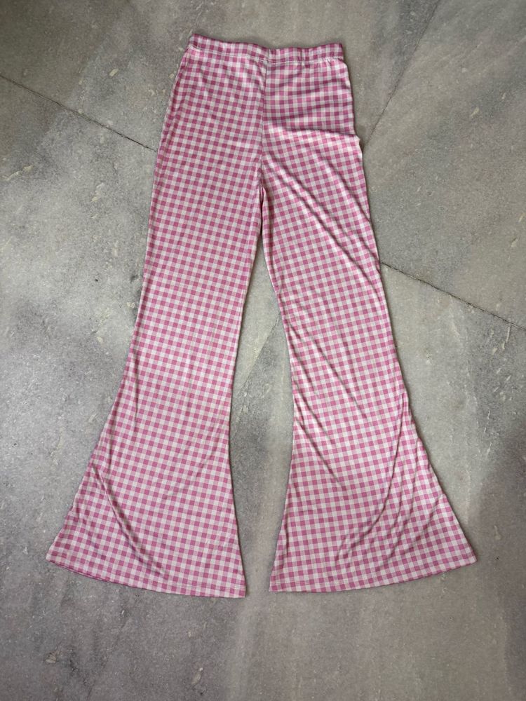 Checked High Waisted Flared Pants