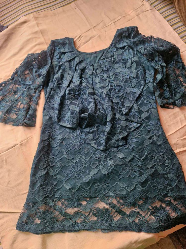 Elegant Teal Lace Tunic top