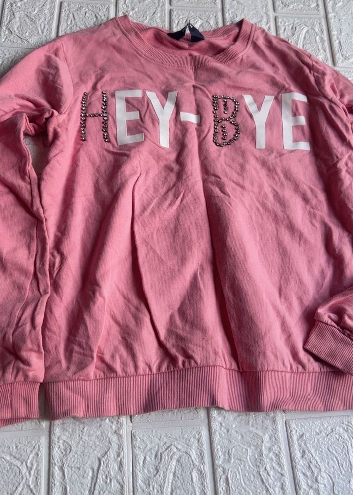 Pink "Hey-Bye" Embellished Sweatshirt