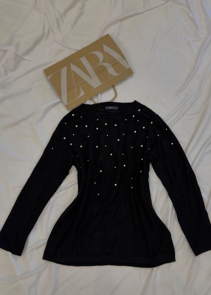 Zara Black Pearl Embellished Top