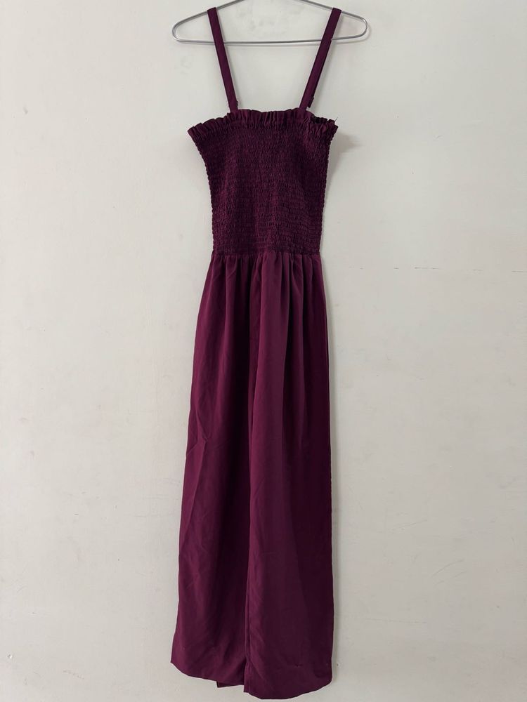 Burgundy Smocked Jumpsuit